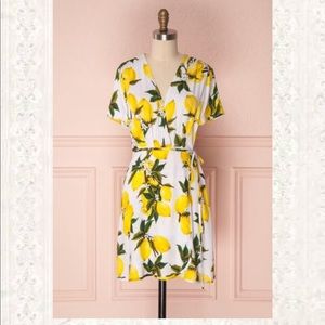 Lemon Print Wrap Dress